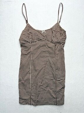 emory park Brown Gingham Spaghetti-Strap Mini Dress